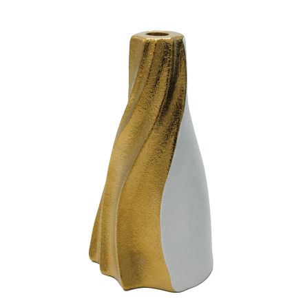 CANDLE HOLDER CERAMIC WHITE - GOLD 13x12.5x24cm