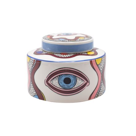 DECORATION BOWL CERAMIC WHITE WITH BLYE EYES 16x16x12.3cm