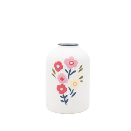 VASE CERAMIC WHITE WITH FLOWERS 12.8x13.4x19.2cm