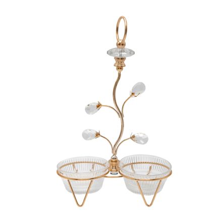 SERVICE STAND GLASS WITH METAL GOLD 25x11x37cm