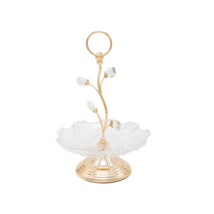 SERVICE STAND METAL WITH GLASS GOLD 29,5x16cm