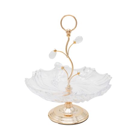 SERVICE STAND METAL WITH GLASS GOLD 33x38.5cm