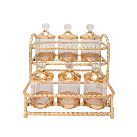 S/6 DECORATION SWEET JAR METAL-GLASS GOLD 29x20x29cm
