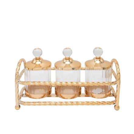 S/3 DECORATION SWEET JAR  METAL-GLASS GOLD 29x13x11cm