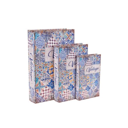 S/3 ΚΟΥΤΙΑ ΒΙΒΛΙΑ ΞΥΛΙΝΑ ΓΑΛΑΖΙΟ - ΛΕΥΚΟ 33x22x7cm / 26x17x5cm / 21x13x3cm