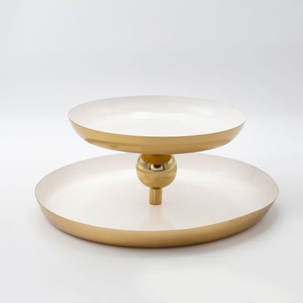 SERVICE STAND 2 LEVELS METAL WHITE-GOLD 25x25x10cm