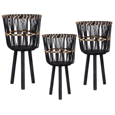 S/3 WOVEN BASKET BLACK 37x37x65.5cm/ 32x32x57.5cm/ 27x27x47.5cm