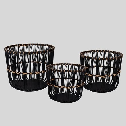 S/3 ΚΑΛΑΘΙΑ ΨΑΘΙΝΑ ΜΑΥΡΑ 36.5x36.5x30cm/ 31.5x31.5x26.5cm/ 26.5x26.5x23cm