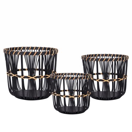 S/3 WOVEN BASKET BLACK 36.5x36.5x30cm/ 31.5x31.5x26.5cm/ 26.5x26.5x23cm