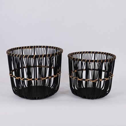 S/2 WOVEN BASKET BLACK 32x32x28cm/ 27x27x25cm