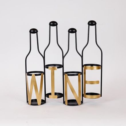 WINE RACK WALL-MOUNTED METAL BLACK-GOLD 43.5x11x46.5cm
