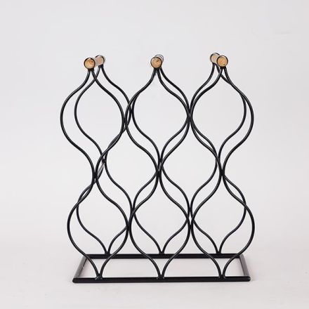 WINE RACK TABLETOP METAL BLACK-NATURAL 34x19.5x40.5cm