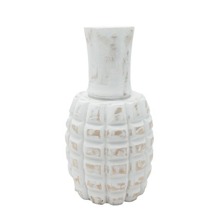 VASE WOOD WHITE-BROWN 22x41cm