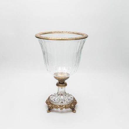 SWEET JAR GLASS WITH METALLIC ACCENTS ANTIQUE GOLD-CLEAR GLASS  19x19x27cm