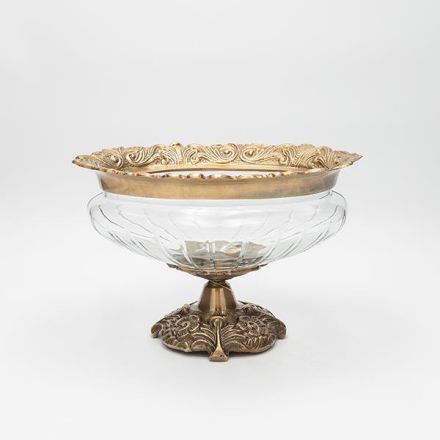 BOWL GLASS WITH METALLIC ACCENTS ANTIQUE GOLD - CLEAR GLASS 26x18x17cm