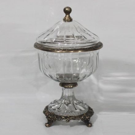 SWEET JAR GLASS WITH METALLIC ACCENTS ANTIQUE GOLD-CLEAR GLASS 17x17x28cm
