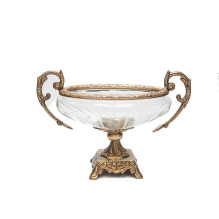 BOWL GLASS WITH METALLIC ACCENTS ANTIQUE GOLD-CLEAR GLASS 31x14x22cm