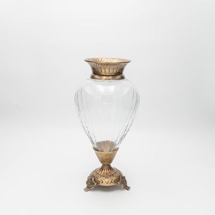 VASE GLASS WITH METALLIC ACCENTS ANTIQUE GOLD-CLEAR GLASS 17x17x33cm