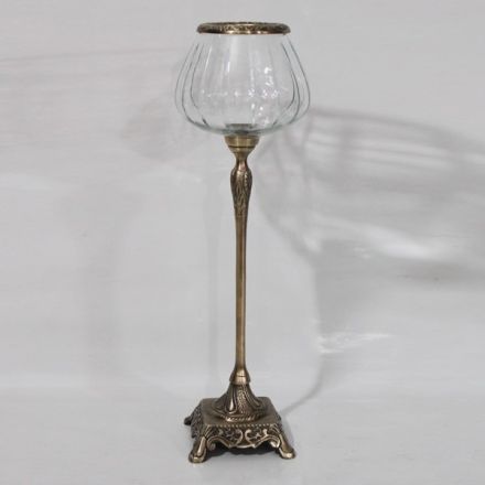 ΚΗΡΟΠΗΓΙΟ ΓΥΑΛΙΝΟ ΜΕ ΜΕΤΑΛΛΙΚΗ ΒΑΣΗ ΑΝΤΙΚΕ ΧΡΥΣΟ-ΔΙΑΦΑΝΕΣ ΓΥΑΛΙ 14x14x43cm