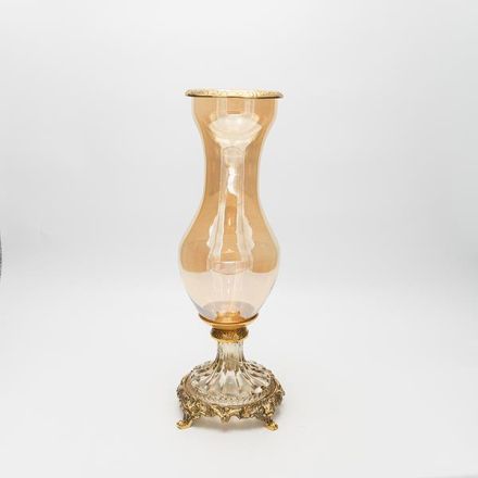 VASE GLASS WITH METALLIC ACCENTS ANTIQUE GOLD-AMBER GLASS 13x13x36cm