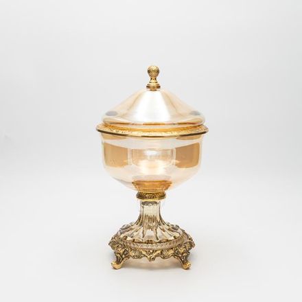 SWEET JAR GLASS WITH METALLIC ACCENTS ANTIQUE GOLD-AMBER GLASS 17x17x28cm