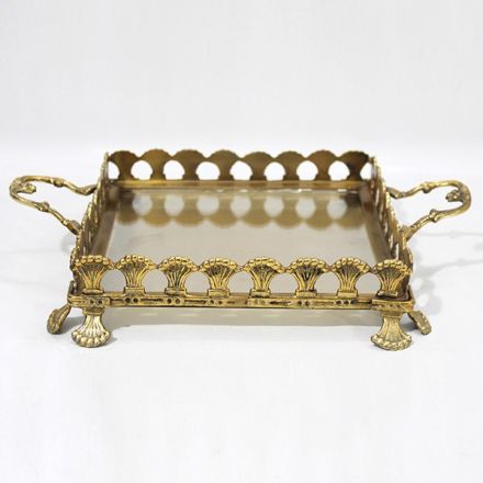 TRAY GLASS WITH METALLIC ACCENTS ANTIQUE GOLD-AMBER GLASS 36x27x7cm