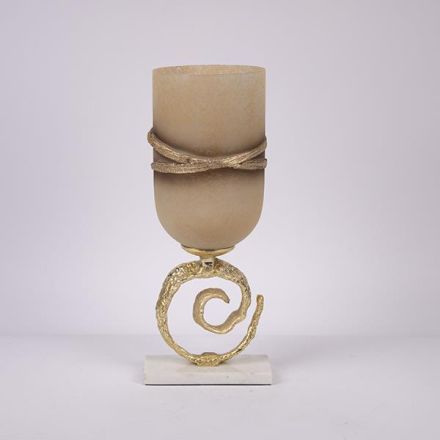 VASE GLASS WITH METALLIC ELEMENTS BEIGE-GOLD 18x15x45cm