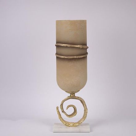 VASE GLASS WITH METALLIC ELEMENTS BEIGE-GOLD 18x15x58cm