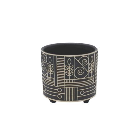 POT CERAMIC BLACK-BEIGE 12x12x11.5cm