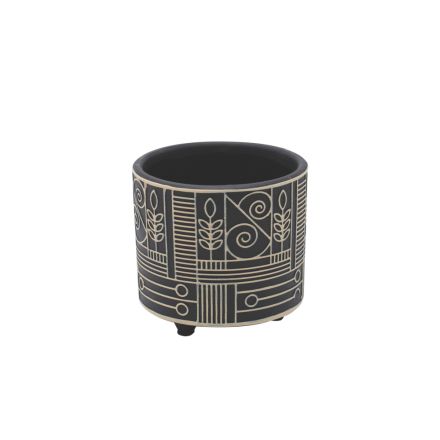 POT CERAMIC BLACK-BEIGE 10.5x10.5x9.5cm