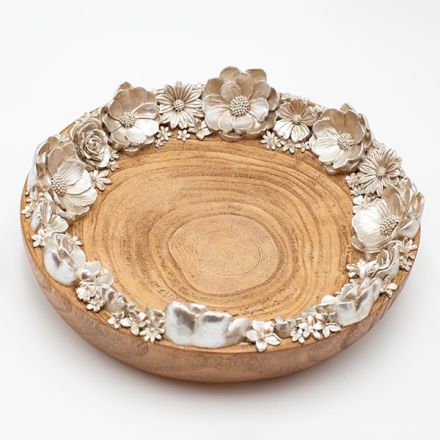 ΔΙΑΚΟΣΜΗΤΙΚΗ ΠΙΑΤΕΛΑ ΛΟΥΛΟΥΔΙΑ ΠΟΛΥΡΕΖΙΝ-ΞΥΛΟ ΦΥΣΙΚΟ-ΑΣΗΜΙ 29.3x29.3x7cm