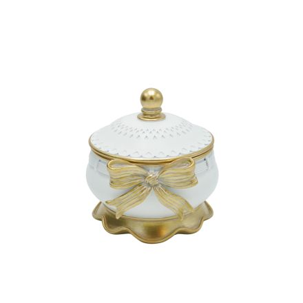 JEWEL BOX ANTIQUE WITH A BOW POLYRESIN WHITE-GOLD 13.5x12.5x12.5cm