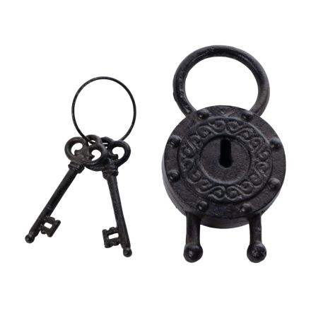 DECORATIVE TRADITIONAL CAST IRON LOCK WITH KEYS ANTIQUE FINISH 10x3.5x19.5cm