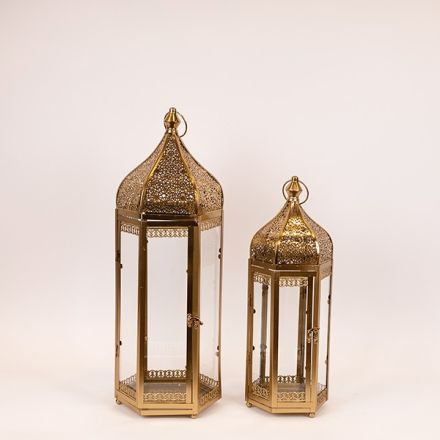 S/2 LANTERNS METAL BRONZE 23x20x64cm/ 17x15x48cm