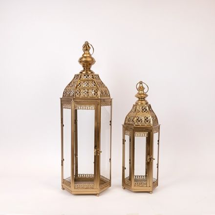 S/2 LANTERNS  METAL BRONZE 23x20x64cm/ 17x15x48cm