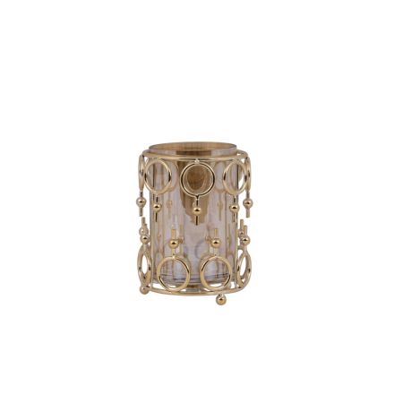 CANDLE HOLDER GLASS WITH METALLIC ACCENTS GOLD 12x17cm