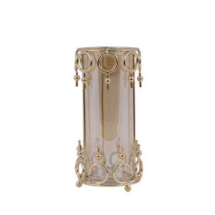 CANDLE HOLDER GLASS WITH METALLIC ACCENTS GOLD 12x22cm