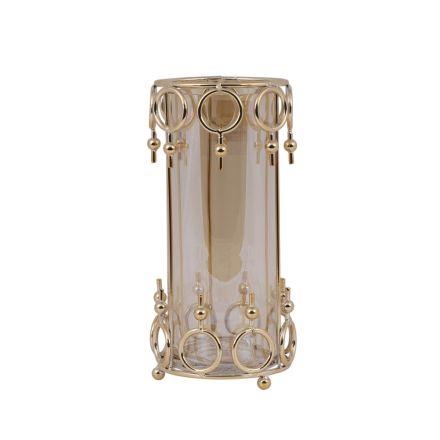 CANDLE HOLDER GLASS WITH METALLIC ACCENTS GOLD 12x27cm