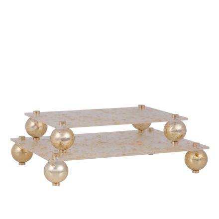 S/2 TRAY PLASTIC WITH METAL GOLD ELEMENTS 36x26x6.5cm/ 30x20x6.5cm