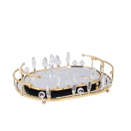 S/2 TRAY METAL WITH MIRROR GOLD 36x25cm/ 30x19cm