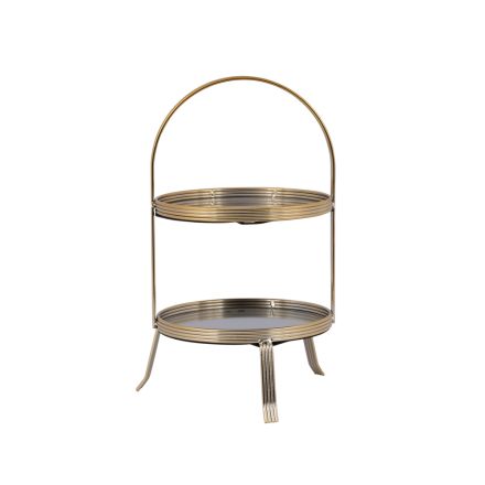 DECORATIVE CAKE STAND 2 TIERS GLASS WITH GOLD DETAILS 20x38cm