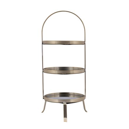 DECORATIVE CAKE STAND 3 TIERS GLASS WITH GOLD DETAILS 20x51cm
