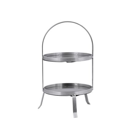 DECORATIVE CAKE STAND 2 TIERS GLASS WITH SILVER DETAILS 20x38cm