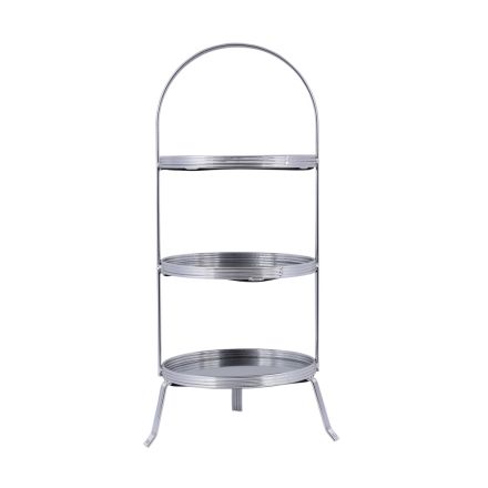 DECORATIVE CAKE STAND 3 TIERS GLASS WITH SILVER DETAILS 20x51cm