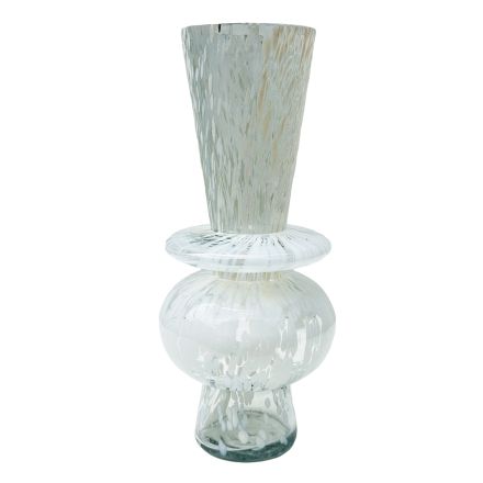 VASE GLASS WITH WHITE DETAILS 15x15x34.5cm