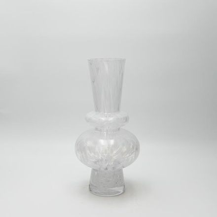ΒΑΖΟ ΓΥΑΛΙΝΟ ΜΕ ΛΕΥΚΕΣ ΛΕΠΤΟΜΕΡΕΙΕΣ 15x15x29cm