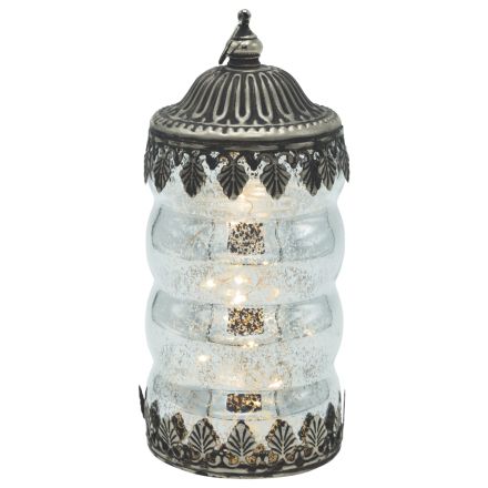 ΦΑΝΑΡΙ LED ΜΕΤΑΛΛΙΚΟ - ΓΥΑΛΙΝΟ ΑΣΗΜΙ - ΜΑΥΡΟ 8x8x17.5cm