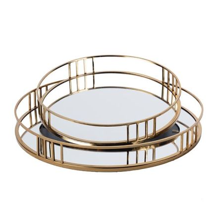 S/2 TRAY METAL - MIRROR GOLD 39x5x39cm / 30.5x5x30.5cm