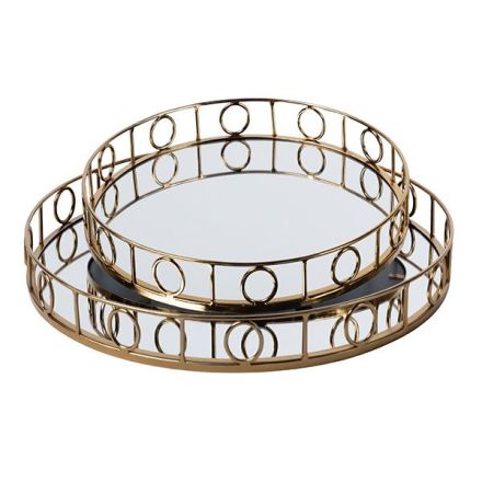 S/2 TRAY METAL - MIRROR GOLD 39x5cm / 30.5x5cm