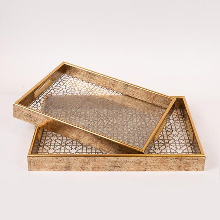 S/2 ΔΙΣΚΟΣ PS ΜΕ ΓΥΑΛΙ ΚΑΦΕ 40x30x4.5cm / 35x25x4.5cm